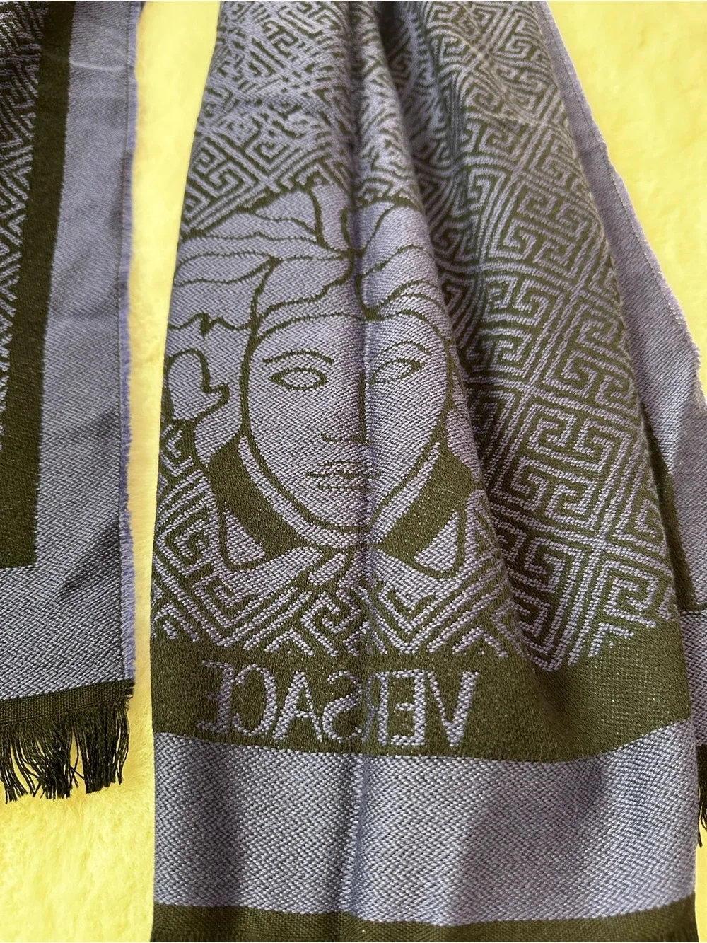 Versace purple& Black Medusa Jacquard Fringe Wrap